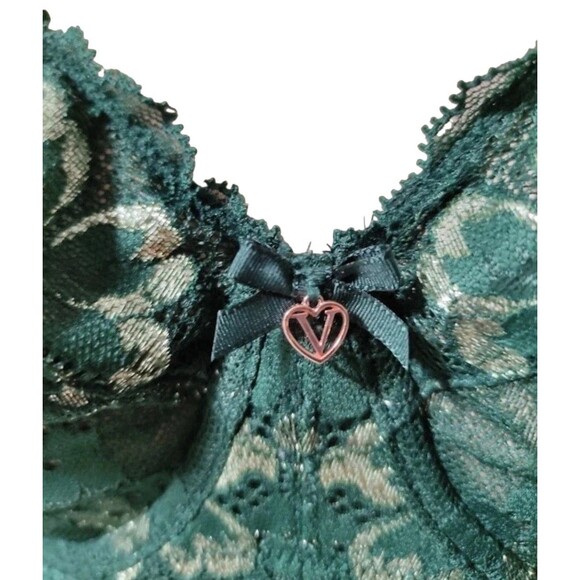 Victoria's Secret BODY BY VICTORIA Lace Demi Bra 34DDD Emerald Green Gold Flake - Picture 3 of 9